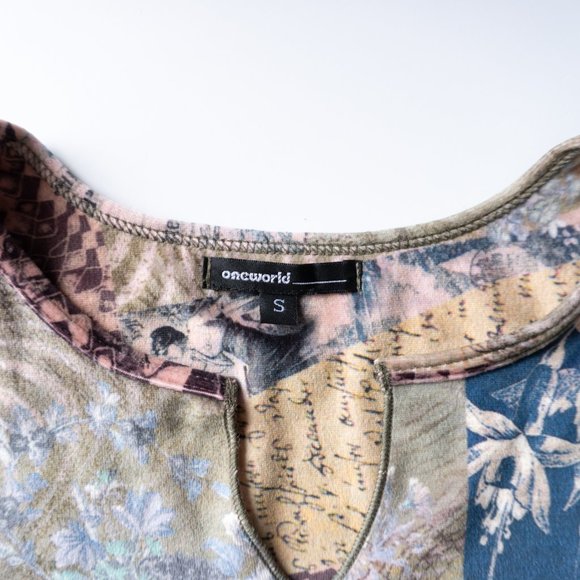 y2k boho fairy patchwork faux suede flare sleeve blouse top by one world - Picture 7 of 9